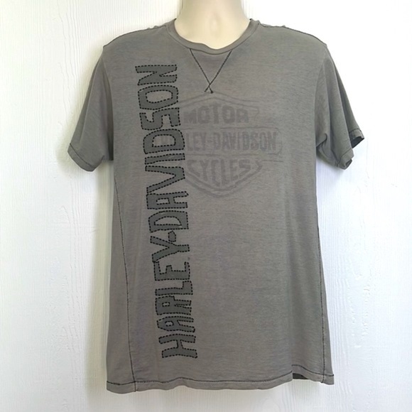 Harley Davidson - Vertical Harley Logo Faux Stitching Harley Short Sleeve T Med - Picture 2 of 13